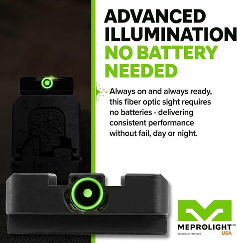 Meprolight Mepro FT Green Bullseye Rear Sight - Fiber-Optic Day/Night Sight, Tritium Powered Pistol Optic, No Battery Required, Fits Most Holsters in Kuwait