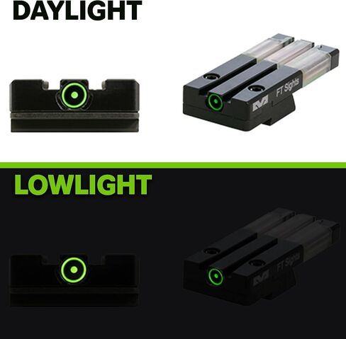 Meprolight Mepro FT Green Bullseye Rear Sight - Fiber-Optic Day/Night Sight, Tritium Powered Pistol Optic, No Battery Required, Fits Most Holsters in Kuwait