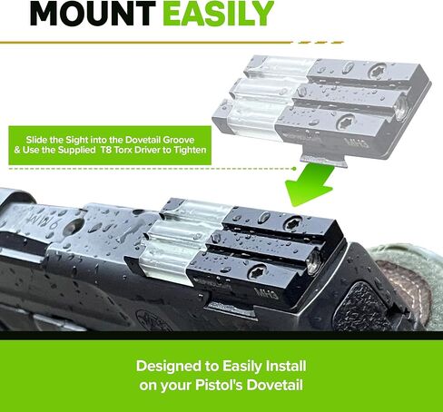 Meprolight Mepro FT Green Bullseye Rear Sight - Fiber-Optic Day/Night Sight, Tritium Powered Pistol Optic, No Battery Required, Fits Most Holsters in Kuwait