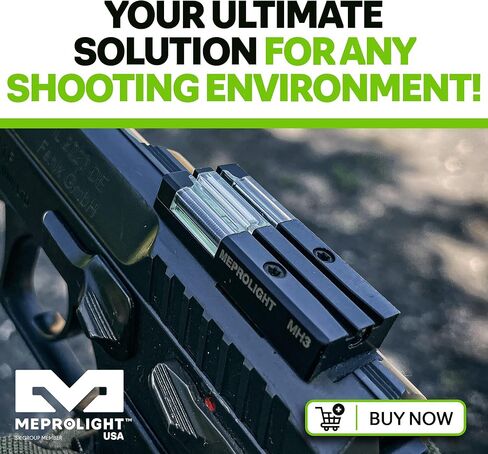 Meprolight Mepro FT Green Bullseye Rear Sight - Fiber-Optic Day/Night Sight, Tritium Powered Pistol Optic, No Battery Required, Fits Most Holsters in Kuwait