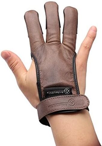 Handmade Brown Leather Three Finger Archery Gloves in Kuwait