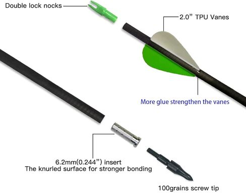 29 بوصة سهم كربون ممارسة الصيد السهام العمود الفقري 400 مع نصائح قابلة للإزالة لمركب الرماية والقوس المنحني والتقليدي (12 قطعة) in Kuwait
