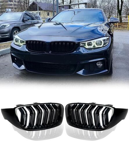 F10 Grill Grill-Dual Slats Front Cleney Grilles متوافقة مع 2010-2017 BMW 5 Series F10 F18 M5 Sedan 520i 528i 535d 535i 550i 520i Gloss Black ABS Bumper Bumper Bumper Bumper Bumper Bumper in Kuwait