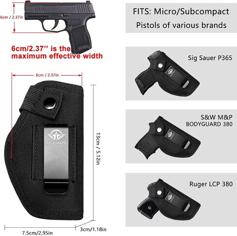حافظات مسدسات IWB للمسدسات الصغيرة: Ruger LCP 380، LCP MAX، LCP II- Sig Sauer P938 P238- Walther PPK 380، Kimber Micro 9 - S&W Bodyguard 380 - Kel-Tec P3AT .380 in Kuwait
