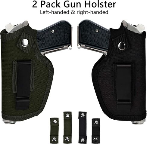 2 Pack Gun Holsters for Concealed Carry, Universal Inside Outside Waistband Holster for Pistols, IWB Belt Holster for Right & Left Hand, Fits Subcompact Compact Full Size Pistols, Black & Green in Saudi Arabia