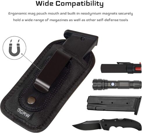 GMW Universal Magnetic IWB/OWB Magazine Holster [2-Pack] | Magazine Pouch for 9mm 1911 .380 .40 .45 Glock 17 19 43 M&P S&W | Pistol Mag Pouch for Single/Double Stack Handgun Magazines and Ammunition in Saudi Arabia