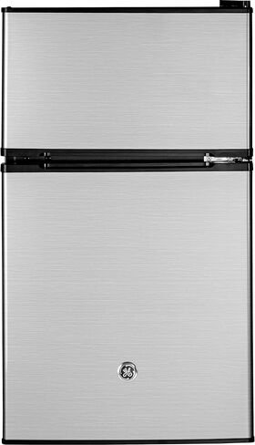 GE Mini Fridge With Freezer | 3.1 Cubic Ft. | Double-Door Design With Glass Shelves, Crisper Drawer & Spacious Freezer | Small Refrigerator Perfect for the Garage, Dorm Room, or Bedroom | Black in Saudi Arabia