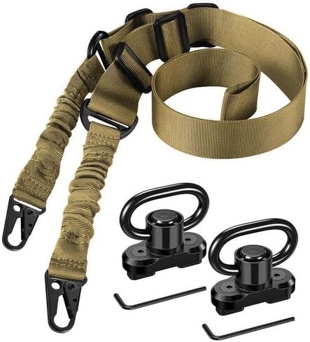 CVLIFE Two Point Sling with 2 Pack Anti-Rotation Sling Swivels,Adjustable Length Rifle Sling Elastic Cord Design Traditional Sling for Outdoor in Saudi Arabia