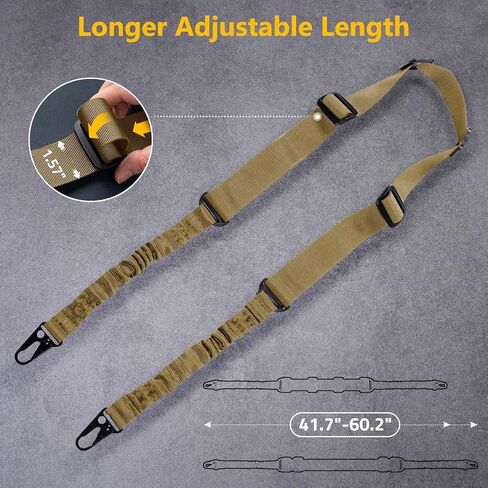 CVLIFE Two Point Sling with 2 Pack Anti-Rotation Sling Swivels,Adjustable Length Rifle Sling Elastic Cord Design Traditional Sling for Outdoor in Saudi Arabia