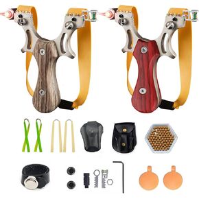 2PCS Slingshots,Professional Slingshot Set for Adult with Flat Rubber Bands, Ammo Balls Pouch,Portable Slingshot with Sight(Red+Yellow) in Saudi Arabia