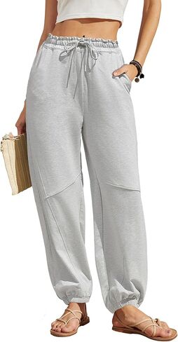 Bsubseach Womens High Waist Barrel Sweatpants Casual Wide Leg Pants Ruffle Elastic Waist Drawstring Athletic Joggers in Saudi Arabia