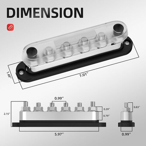 DaierTek 12V Bus Bar 5 x 5/16" (M8) Terminal Studs 12V Power Distribution Block with Cover Max 300V AC 48V DC Positive & Negative Battery Distribution Block for Automotive Car Boat in Saudi Arabia