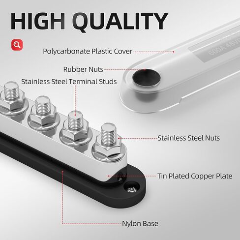 DaierTek 12V Bus Bar 5 x 5/16" (M8) Terminal Studs 12V Power Distribution Block with Cover Max 300V AC 48V DC Positive & Negative Battery Distribution Block for Automotive Car Boat in Saudi Arabia