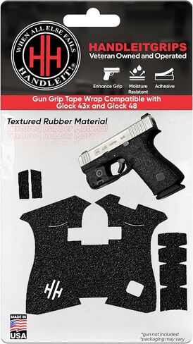 شريط قبضة مسدس Handleitgrips متوافق مع Glock 43x وGlock 48 - شريط تغليف بمقبض مسدس مطاطي، ملحقات سهلة التركيب، مملوكة للمحاربين القدامى، صنع في الولايات المتحدة الأمريكية in Saudi Arabia