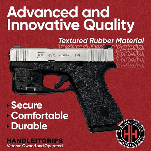 شريط قبضة مسدس Handleitgrips متوافق مع Glock 43x وGlock 48 - شريط تغليف بمقبض مسدس مطاطي، ملحقات سهلة التركيب، مملوكة للمحاربين القدامى، صنع في الولايات المتحدة الأمريكية in Saudi Arabia