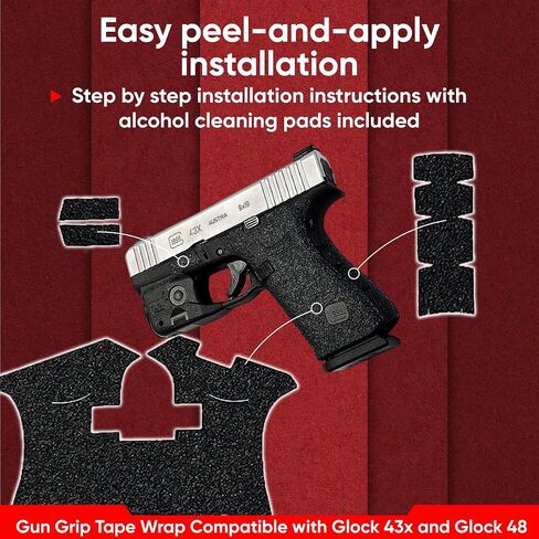 شريط قبضة مسدس Handleitgrips متوافق مع Glock 43x وGlock 48 - شريط تغليف بمقبض مسدس مطاطي، ملحقات سهلة التركيب، مملوكة للمحاربين القدامى، صنع في الولايات المتحدة الأمريكية in Saudi Arabia