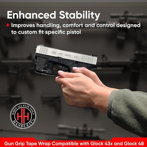 شريط قبضة مسدس Handleitgrips متوافق مع Glock 43x وGlock 48 - شريط تغليف بمقبض مسدس مطاطي، ملحقات سهلة التركيب، مملوكة للمحاربين القدامى، صنع في الولايات المتحدة الأمريكية in Saudi Arabia