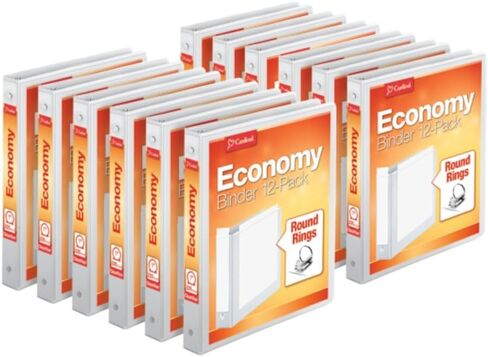 Cardinal Economy 3-Ring Binders, 3", Round Rings, Holds 625 Sheets, ClearVue Presentation View, Non-Stick, White, Carton of 12 (90651) in Kuwait
