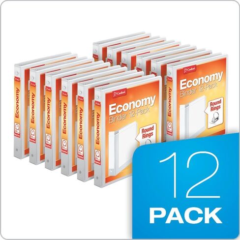 Cardinal Economy 3-Ring Binders, 3", Round Rings, Holds 625 Sheets, ClearVue Presentation View, Non-Stick, White, Carton of 12 (90651) in Kuwait