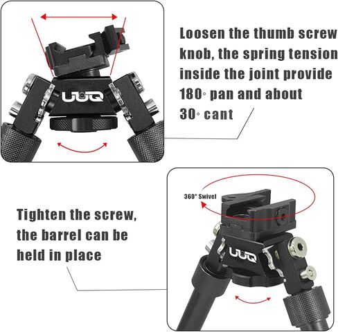 UUQ QV8 6'- 9'Bipod بندقية تكتيكية قابلة للتعديل، رافعة فصل سريعة باستخدام الحاسب الآلي لتركيب السكك الحديدية Picatinny (دوران 360 درجة)، للصيد والرماية وفي الهواء الطلق، مع أقدام مدببة in Kuwait