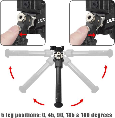 UUQ QV8 6'- 9'Bipod بندقية تكتيكية قابلة للتعديل، رافعة فصل سريعة باستخدام الحاسب الآلي لتركيب السكك الحديدية Picatinny (دوران 360 درجة)، للصيد والرماية وفي الهواء الطلق، مع أقدام مدببة in Kuwait