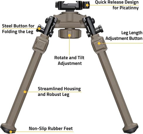 CVLIFE Rifle Bipod سريع التحرير Picatinny Bipod للبندقية 360 درجة دوارة ورأس قابل للإمالة ارتفاع قابل للتعديل وأرجل قابلة للطي للرماية والصيد in Saudi Arabia