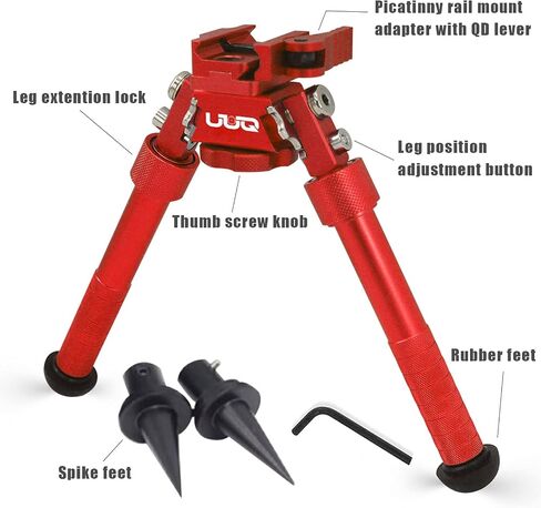 UUQ QV8 6'- 9'Bipod بندقية تكتيكية قابلة للتعديل، رافعة فصل سريعة باستخدام الحاسب الآلي لتركيب السكك الحديدية Picatinny (دوران 360 درجة)، للصيد والرماية وفي الهواء الطلق، مع أقدام مدببة in Kuwait