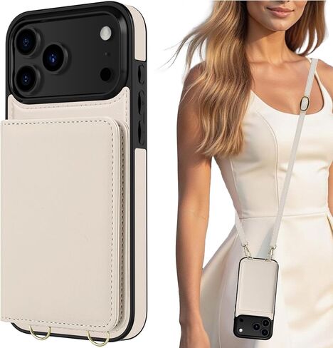 حافظة LOHASIC لهاتف iPhone 17 Pro Max Crossbody، حافظة RFID Blocking iPhone 17 Pro Max مع حامل بطاقة، 4 فتحات للبطاقات وجيبين للنقود، حافظة جلدية للنساء والفتيات، أبيض عاجي in Kuwait