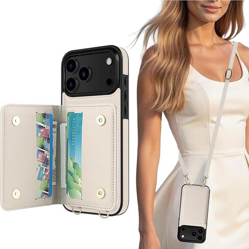 LOHASIC for iPhone 17 Pro Max Crossbody Wallet Case, RFID Blocking iPhone 17 Pro Max Case with Card Holder, 4 Card Slots & 2 Cash Pockets, Leather Case for Women Girls, Ivory White in Saudi Arabia