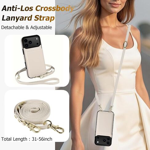 LOHASIC for iPhone 17 Pro Max Crossbody Wallet Case, RFID Blocking iPhone 17 Pro Max Case with Card Holder, 4 Card Slots & 2 Cash Pockets, Leather Case for Women Girls, Ivory White in Saudi Arabia