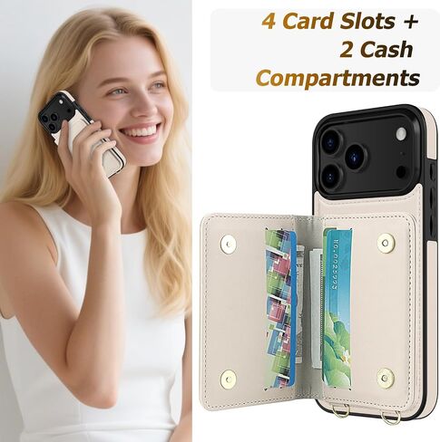 LOHASIC for iPhone 17 Pro Max Crossbody Wallet Case, RFID Blocking iPhone 17 Pro Max Case with Card Holder, 4 Card Slots & 2 Cash Pockets, Leather Case for Women Girls, Ivory White in Saudi Arabia