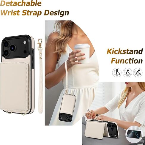LOHASIC for iPhone 17 Pro Max Crossbody Wallet Case, RFID Blocking iPhone 17 Pro Max Case with Card Holder, 4 Card Slots & 2 Cash Pockets, Leather Case for Women Girls, Ivory White in Saudi Arabia