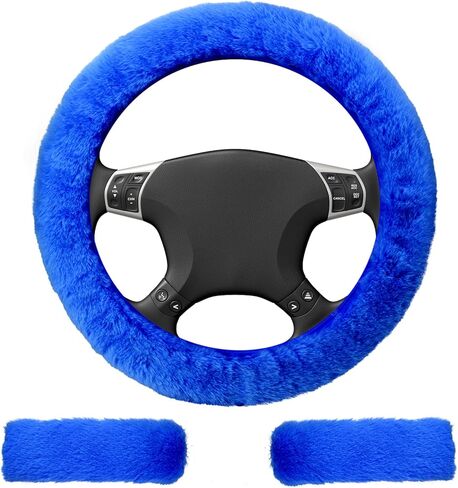 3 PCS Fluffy Steering Wheel Cover Set, 15'' Furry Car Wheel Cover, 2 Seat Belt Shoulder Pads, Anti-Slip Fur Steering Wheel Cover, Winter Warm Fluffy Car Accessories for Women, Pink in Saudi Arabia