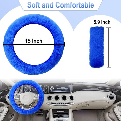3 PCS Fluffy Steering Wheel Cover Set, 15'' Furry Car Wheel Cover, 2 Seat Belt Shoulder Pads, Anti-Slip Fur Steering Wheel Cover, Winter Warm Fluffy Car Accessories for Women, Pink in Saudi Arabia