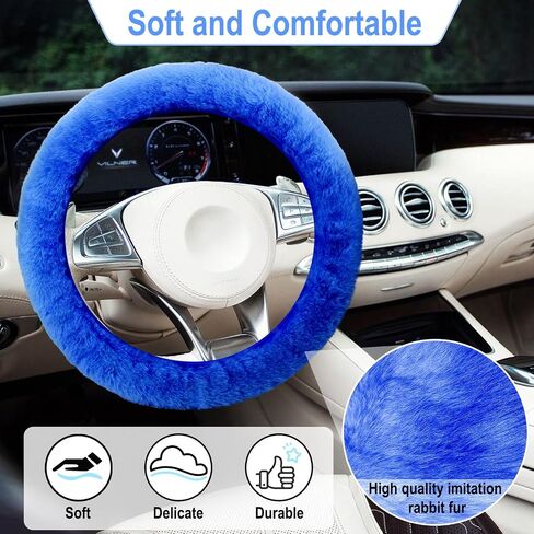 3 PCS Fluffy Steering Wheel Cover Set, 15'' Furry Car Wheel Cover, 2 Seat Belt Shoulder Pads, Anti-Slip Fur Steering Wheel Cover, Winter Warm Fluffy Car Accessories for Women, Pink in Saudi Arabia