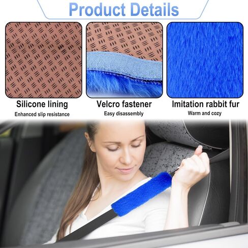 3 PCS Fluffy Steering Wheel Cover Set, 15'' Furry Car Wheel Cover, 2 Seat Belt Shoulder Pads, Anti-Slip Fur Steering Wheel Cover, Winter Warm Fluffy Car Accessories for Women, Pink in Saudi Arabia
