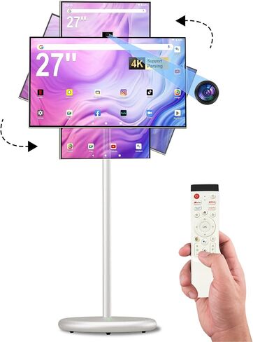 تلفزيون ذكي محمول بدقة FHD مقاس 27 بوصة، تلفزيون متحرك على عجلات، نظام تشغيل Android 15، تخزين 6G + 128 جيجابايت، شاشة لمس محمولة، كاميرا 13 ميجابكسل، بطارية مدمجة، معدل تحديث 60 هرتز، دوران كامل، جهاز تحكم صوتي in Saudi Arabia