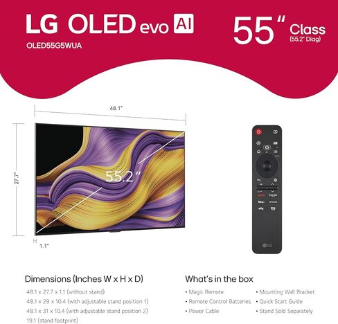 LG 65-Inch Class OLED evo AI 4K G5 Series Smart TV w/Dolby Atmos, Dolby Vision, HDR10, AI Super Upscaling 4K, Filmmaker Mode, Wow Orchestra, Alexa Built-in (OLED65G5WUA, 2025) (Renewed) in Saudi Arabia