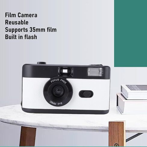 PUSOKEI 35mm Film Camera, Reusable Retro Film Camera with Built in 27 Color Films and Flash, 28mm F8 Lens Manual Focus, for Students Adults Birthday Gifts (White Blue) in Saudi Arabia