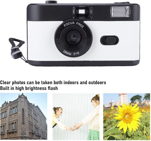 PUSOKEI 35mm Film Camera, Reusable Retro Film Camera with Built in 27 Color Films and Flash, 28mm F8 Lens Manual Focus, for Students Adults Birthday Gifts (White Blue) in Saudi Arabia