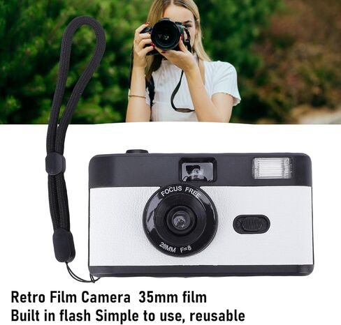 PUSOKEI 35mm Film Camera, Reusable Retro Film Camera with Built in 27 Color Films and Flash, 28mm F8 Lens Manual Focus, for Students Adults Birthday Gifts (White Blue) in Saudi Arabia