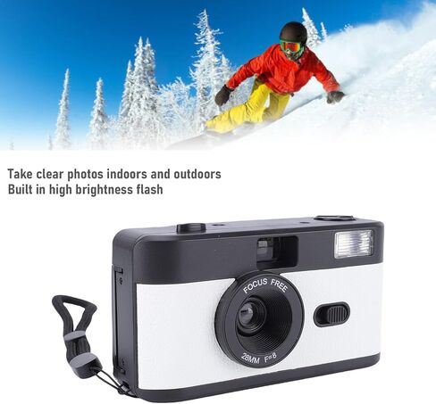 PUSOKEI 35mm Film Camera, Reusable Retro Film Camera with Built in 27 Color Films and Flash, 28mm F8 Lens Manual Focus, for Students Adults Birthday Gifts (White Blue) in Saudi Arabia