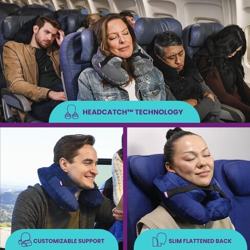 وسادة سفر قابلة للنفخ من Cabeau - Air TNE - قابلة للتعديل وخفيفة الوزن وداعمة للنوم على الطائرات والقطارات والسيارات - حقيبة حمل مدمجة وملائمة حسب الطلب (أسود منتصف الليل) in Kuwait