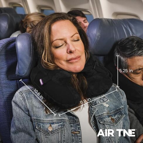 وسادة سفر قابلة للنفخ من Cabeau - Air TNE - قابلة للتعديل وخفيفة الوزن وداعمة للنوم على الطائرات والقطارات والسيارات - حقيبة حمل مدمجة وملائمة حسب الطلب (أسود منتصف الليل) in Kuwait