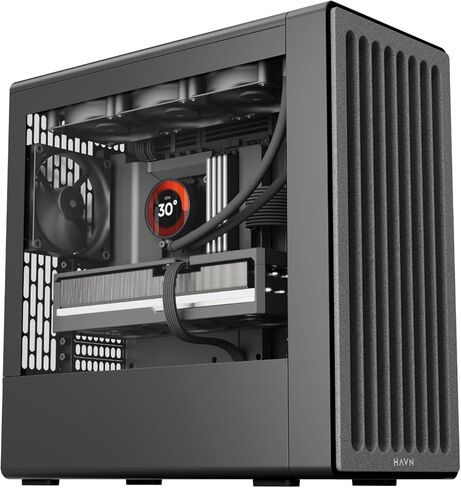 HAVN BF 360 Flow High Airflow ATX Mid Tower PC Case، إطار فولاذي SGCC شبه مفتوح، إدارة كابلات بسيطة، مروحة 2X 180 مم، مروحة 1x 140 مم، حوامل مشعاع 360 مم، لوحات مغناطيسية - أسود in Kuwait
