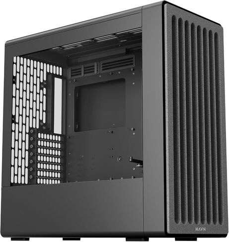 HAVN BF 360 Flow High Airflow ATX Mid Tower PC Case، إطار فولاذي SGCC شبه مفتوح، إدارة كابلات بسيطة، مروحة 2X 180 مم، مروحة 1x 140 مم، حوامل مشعاع 360 مم، لوحات مغناطيسية - أسود in Kuwait