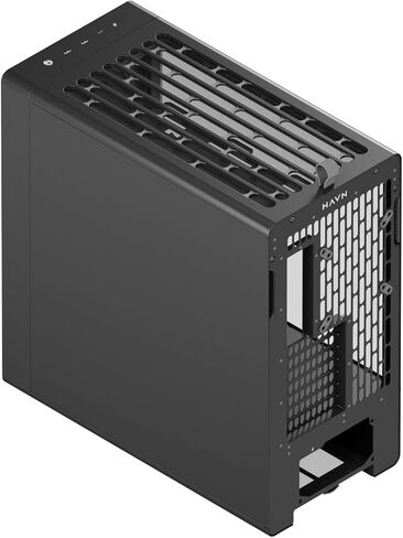 HAVN BF 360 Flow High Airflow ATX Mid Tower PC Case، إطار فولاذي SGCC شبه مفتوح، إدارة كابلات بسيطة، مروحة 2X 180 مم، مروحة 1x 140 مم، حوامل مشعاع 360 مم، لوحات مغناطيسية - أسود in Kuwait