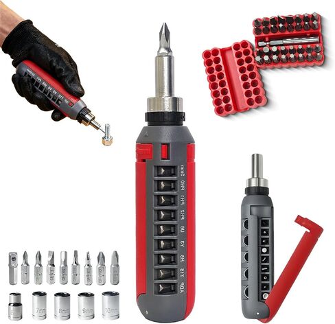 Magnetic Ratcheting Screwdriver Set, 36-Tooth Ratcheting Screwdriver Set with Multipurpose Handle Holding Up To 47 Bits with Phillips Slotted Hex Torx Bits, for Small Spaces for Small Spaces in Saudi Arabia