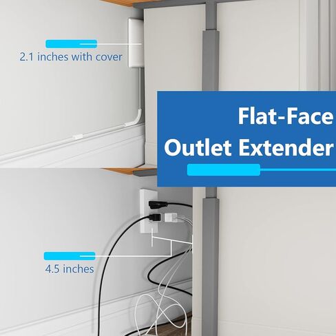 LIDER Flat-Face Outlet Extender with 3 Receptacles, Ultra-Thin Wall Plate Plug with Cord Extender and 3-Outlet Power Strip, 3ft Cord, LWE3-315-W, ETL-Listed, White in Kuwait