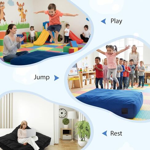 GYMAX Crash Pad for Kids Sensory, 4.75FTx4.75FT/4 FTx3 FT Sensory Crash Mat w/Washable Cover & Foam Blocks for Jump, Climb, Gymnastics, Sensory Therapy, Kids, Adults in Saudi Arabia